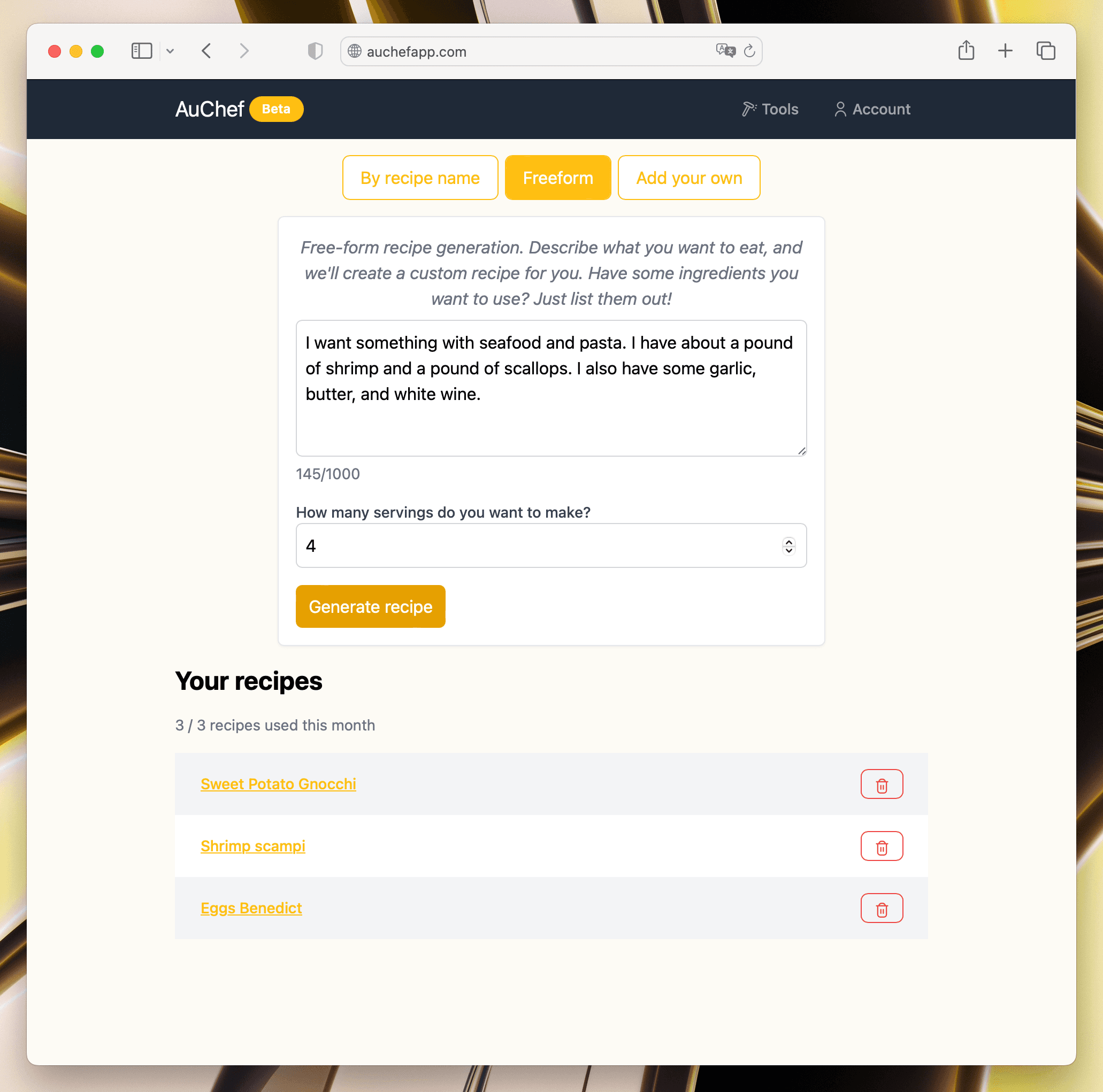 AuChef recipe generation example